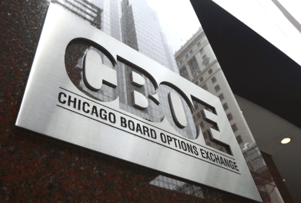 Cboe headquarters preparing for the launch of a new Bitcoin futures derivative product