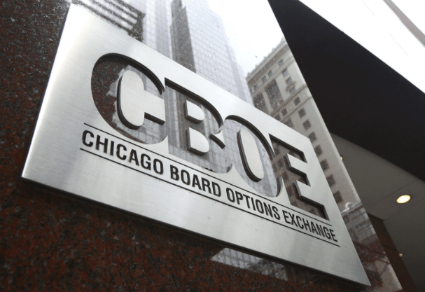Cboe headquarters preparing for the launch of a new Bitcoin futures derivative product