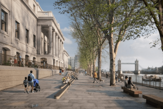 Exterior view of London's historic Custom House, soon to be redeveloped into a hotel with public galleries, exhibition spaces, and a riverside terrace