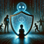 Conceptual image illustrating child online safety measures against AI-generated abuse and sextortion, highlighting the UK’s response through IWF’s Image Intercept and the Online Safety Act.